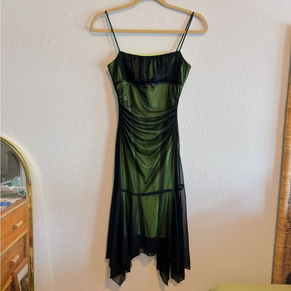 Vintage Y2K City Triangles Asymmetrical Green and Black Dress